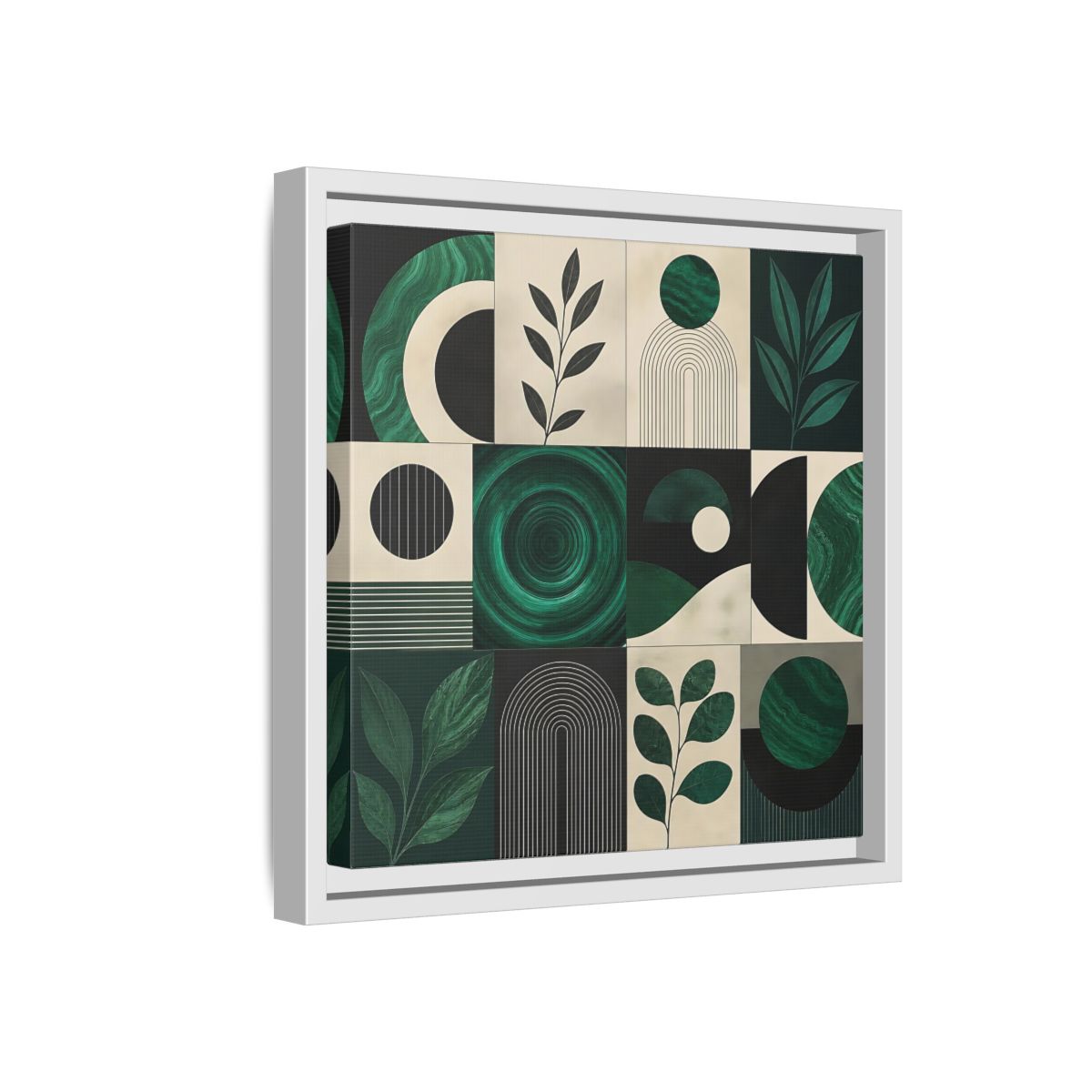Side Mockup 16. Nature Botanical Forms Green Abstract Botanicals shown as stretched canvas wall art