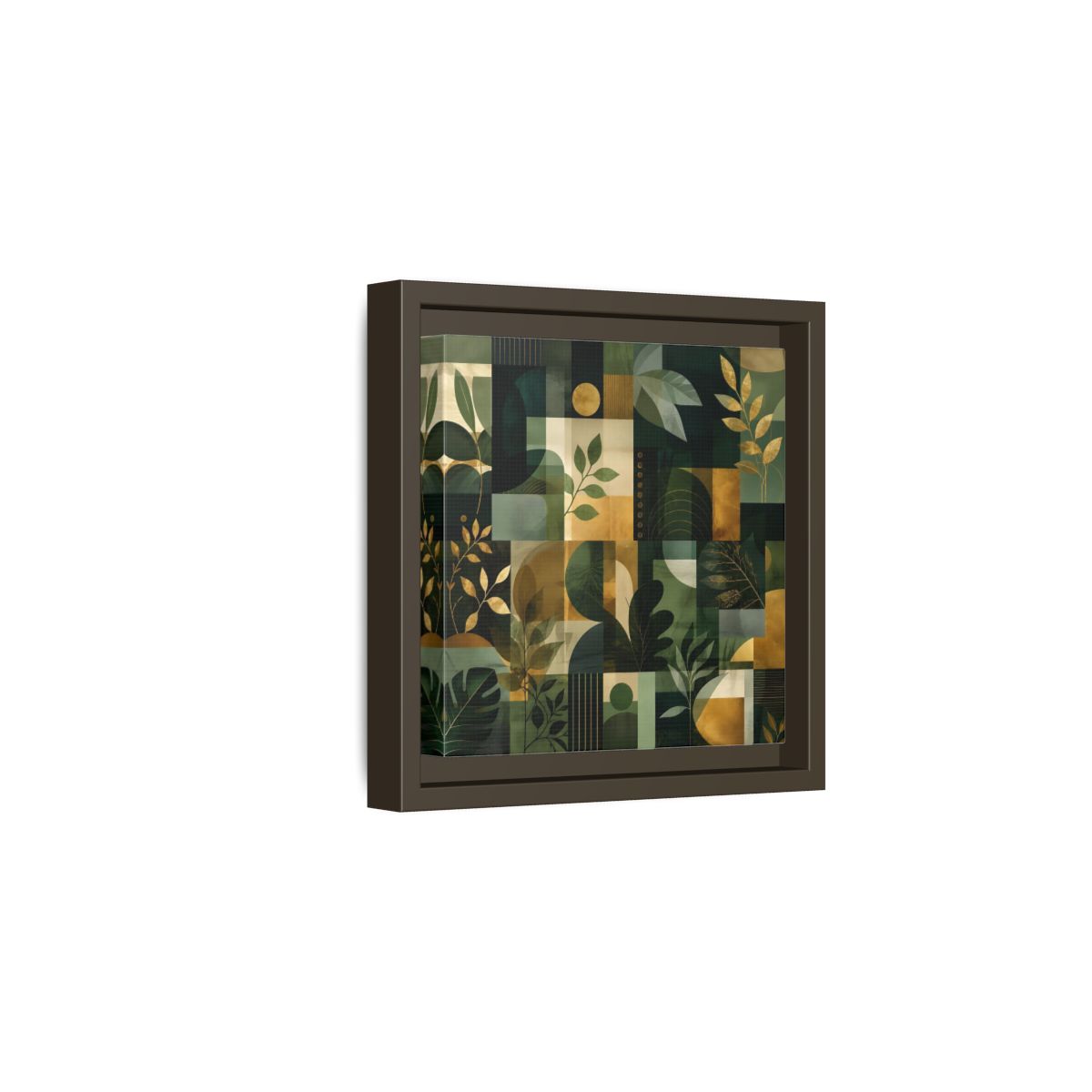 Side Mockup 2. Nature Botanical Leaves Green Gold Abstract shown as stretched canvas wall art