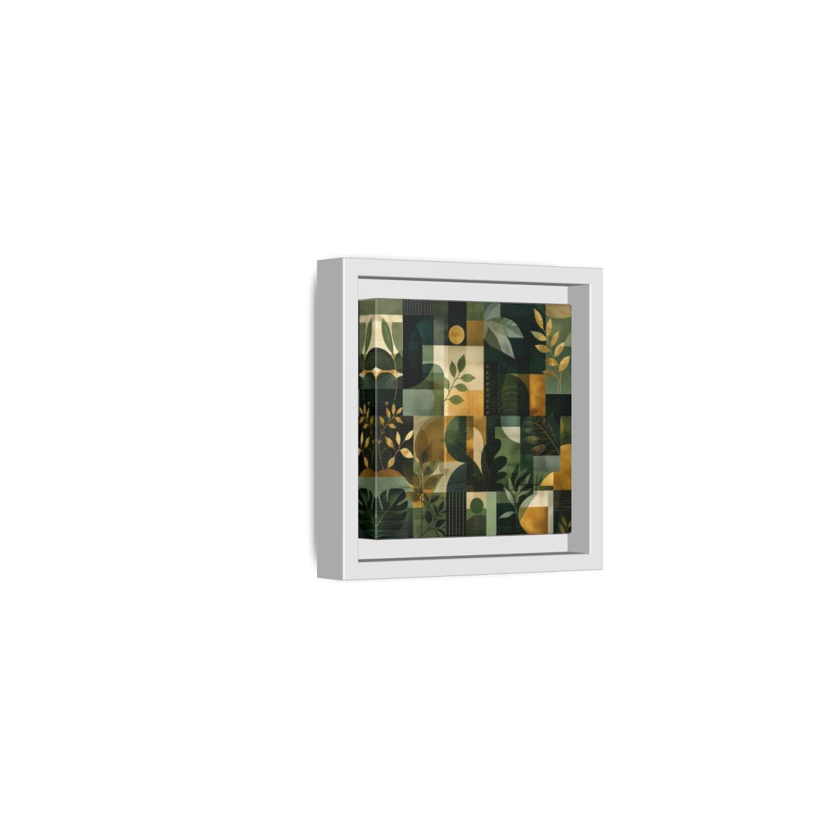 Side Mockup 22. Nature Botanical Leaves Green Gold Abstract shown as stretched canvas wall art