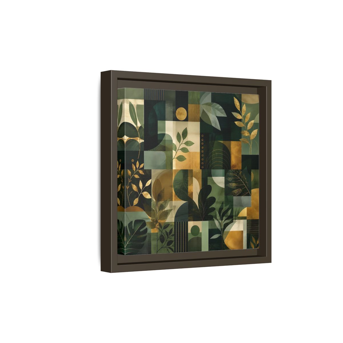 Side Mockup 20. Nature Botanical Leaves Green Gold Abstract shown as stretched canvas wall art