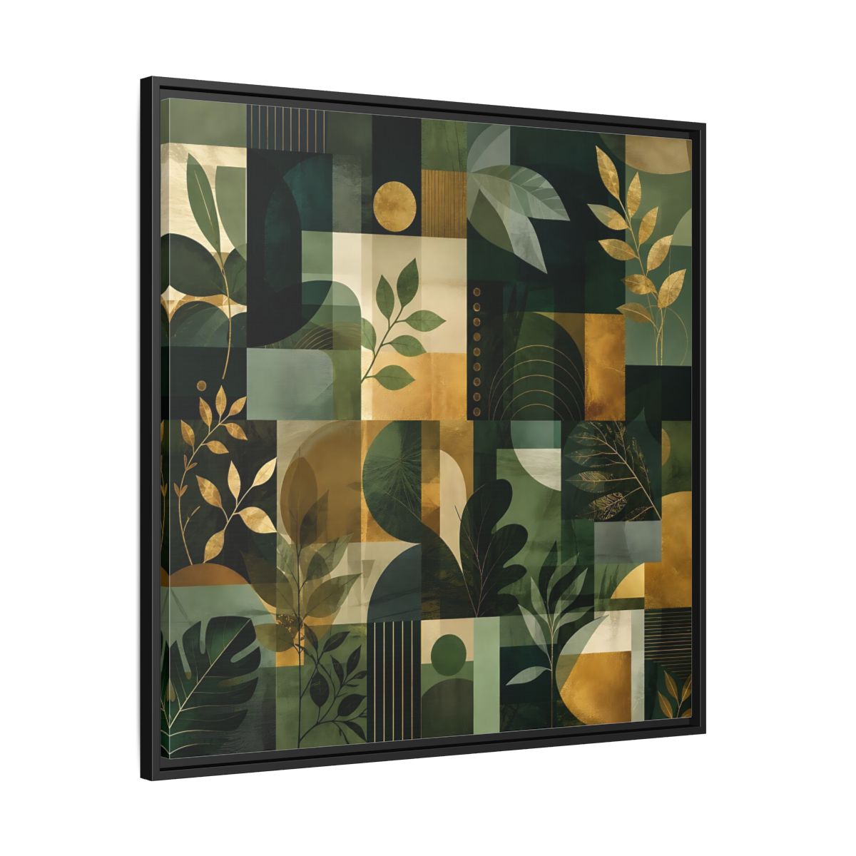 Side Mockup 30. Nature Botanical Leaves Green Gold Abstract shown as stretched canvas wall art