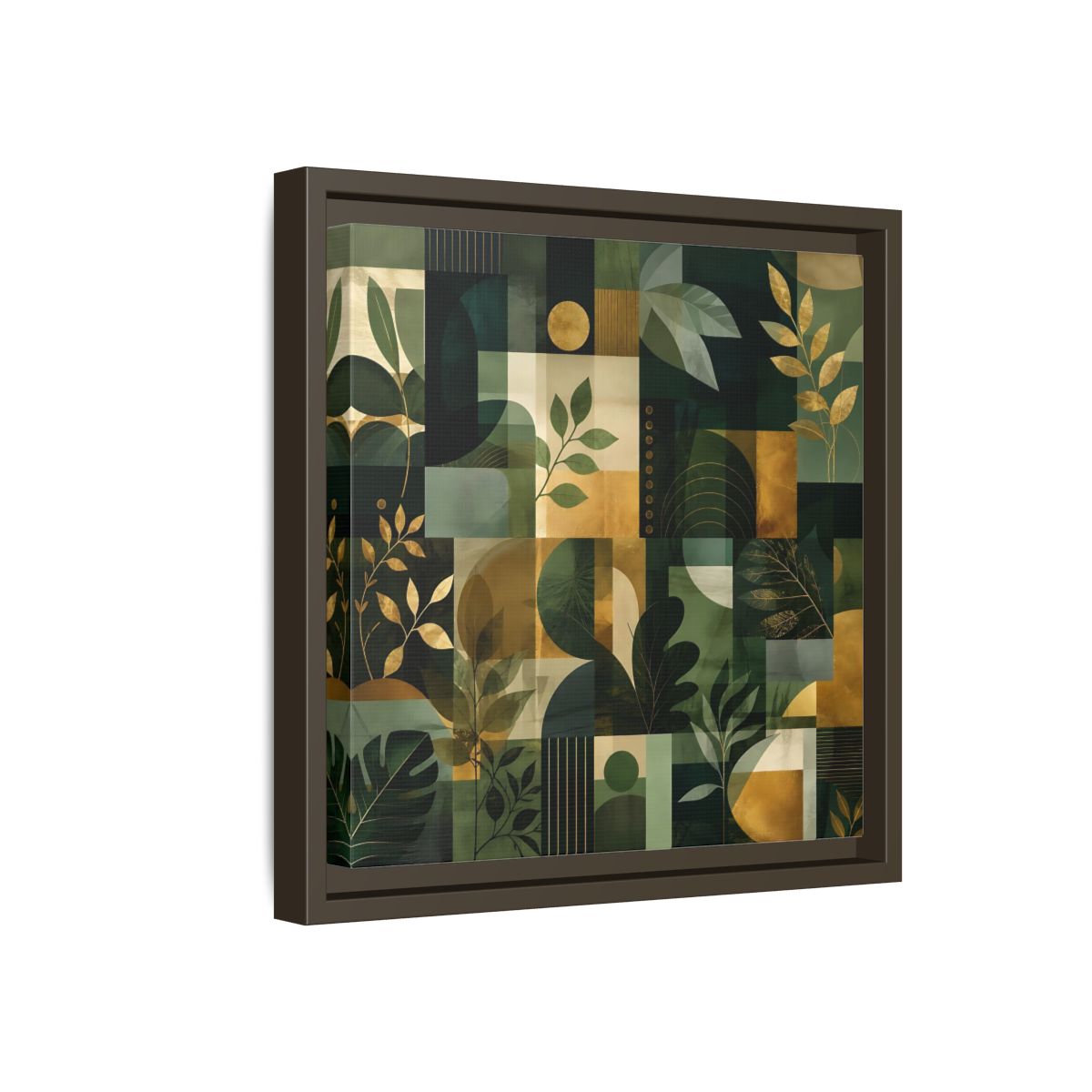 Side Mockup 17. Nature Botanical Leaves Green Gold Abstract shown as stretched canvas wall art