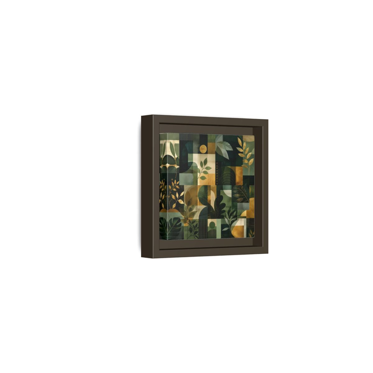 Side Mockup 23. Nature Botanical Leaves Green Gold Abstract shown as stretched canvas wall art