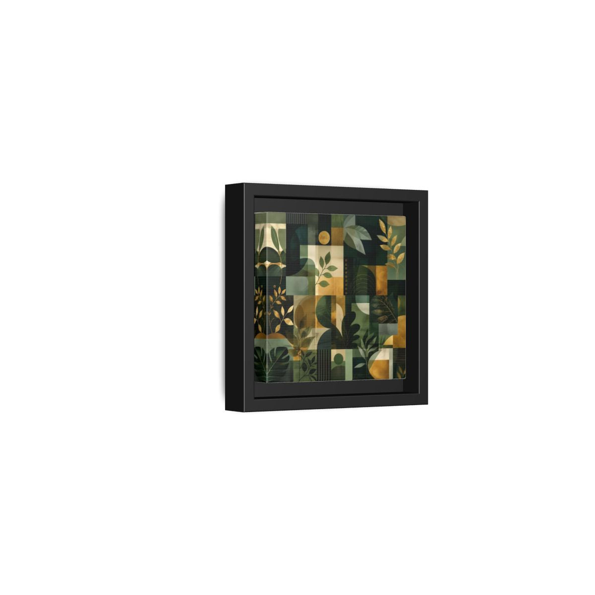 Side Mockup 24. Nature Botanical Leaves Green Gold Abstract shown as stretched canvas wall art