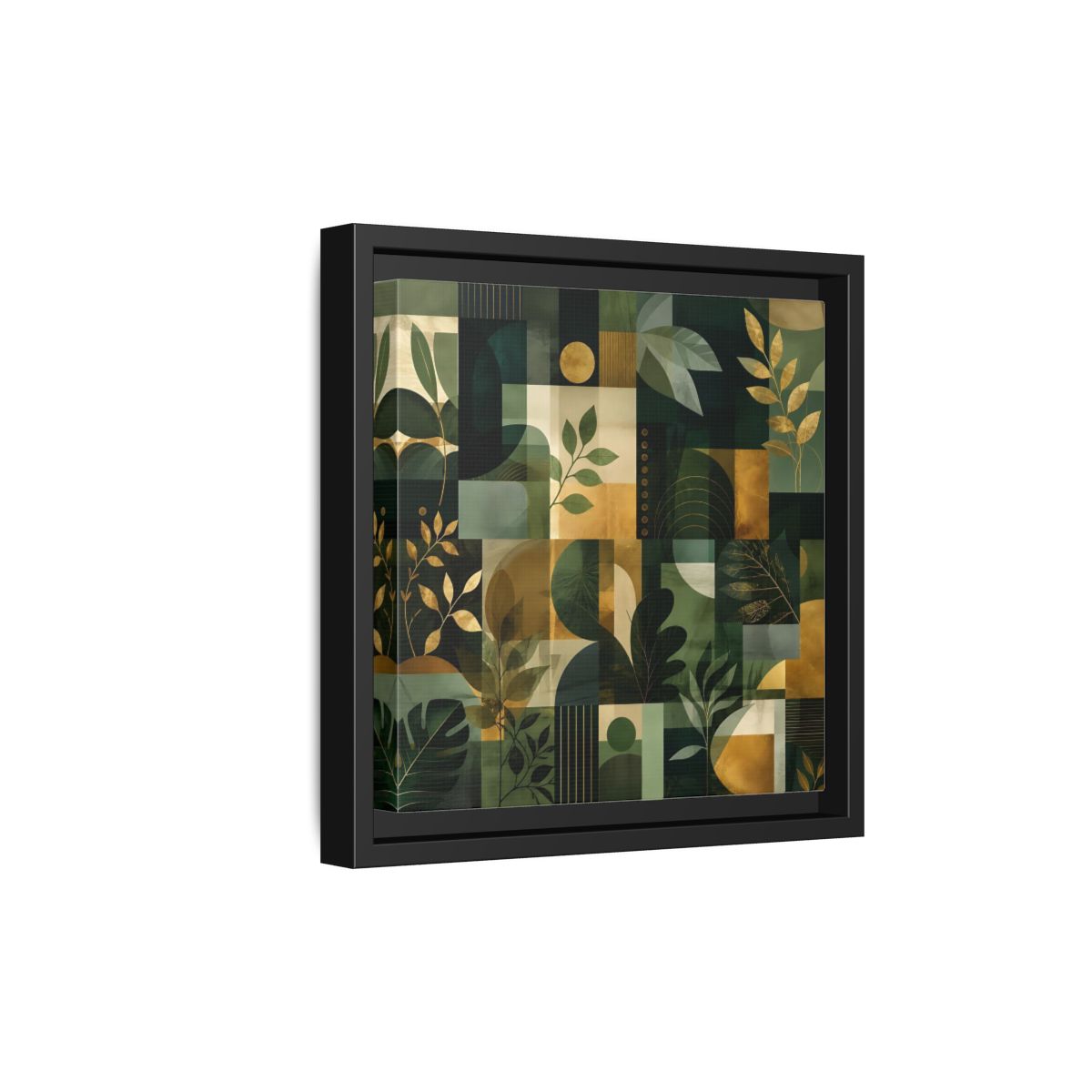 Side Mockup 21. Nature Botanical Leaves Green Gold Abstract shown as stretched canvas wall art