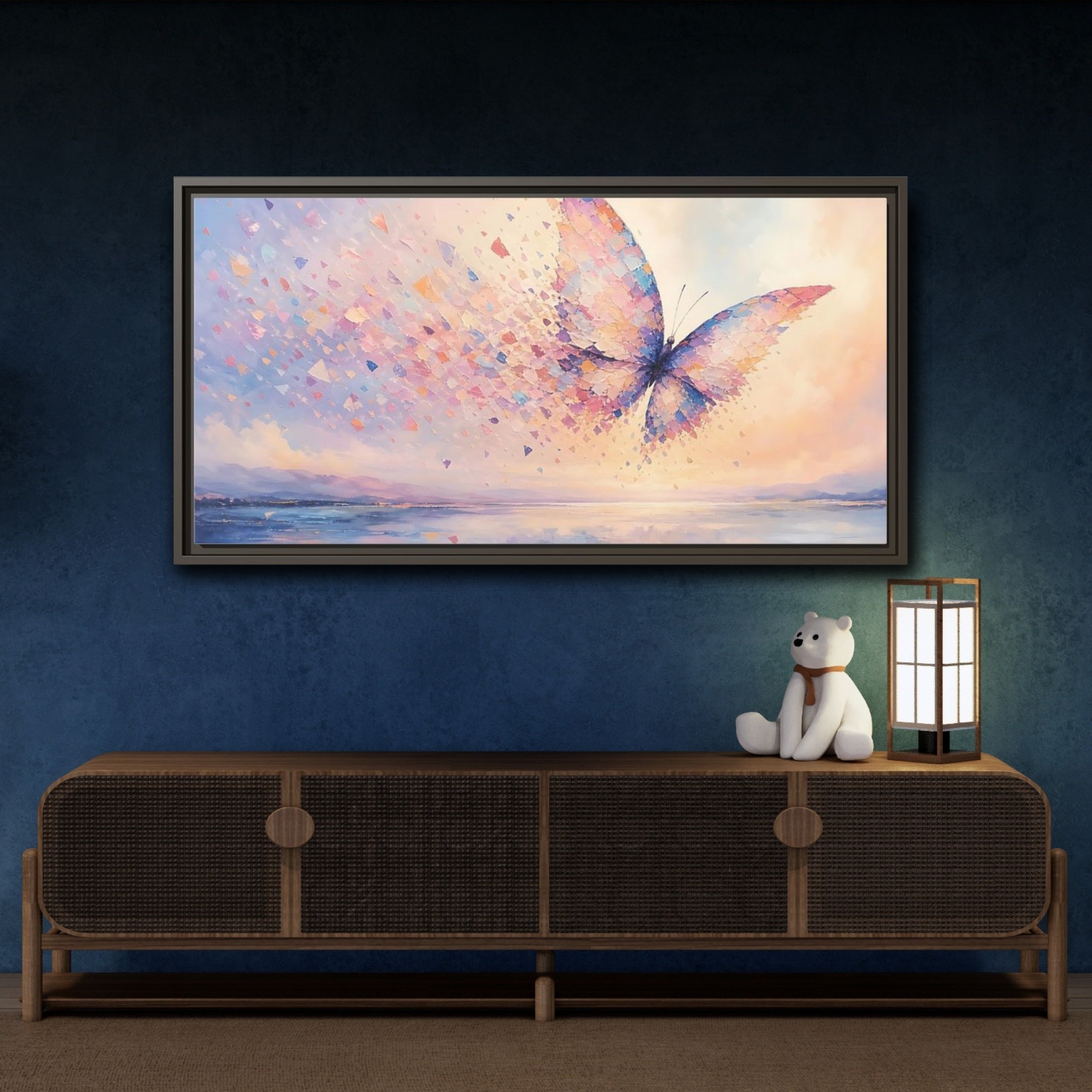 Mockup 4. Nature Butterfly Butterfly Pastel shown as stretched canvas wall art
