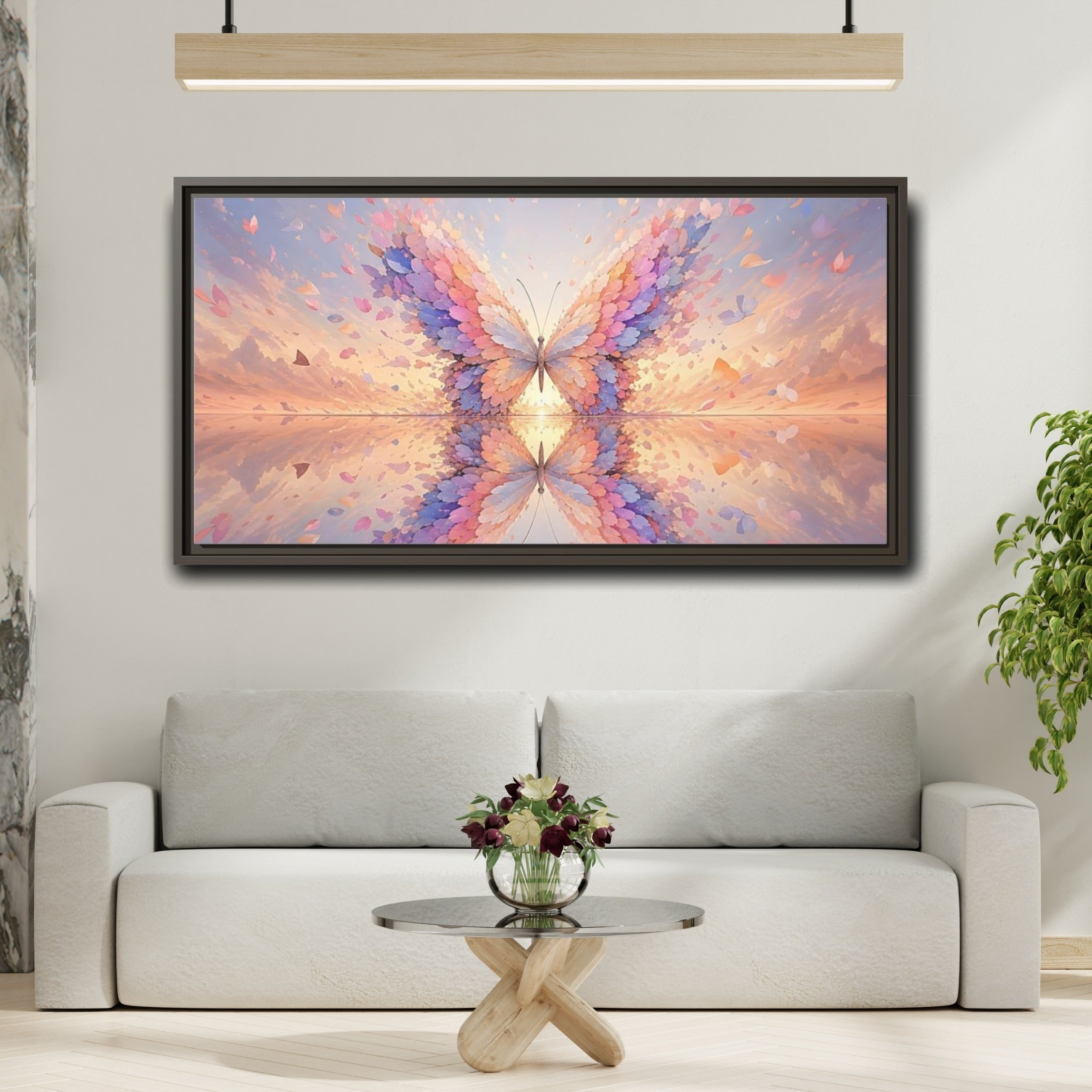 Mockup 2. Nature Butterfly Pastel Butterfly shown as stretched canvas wall art