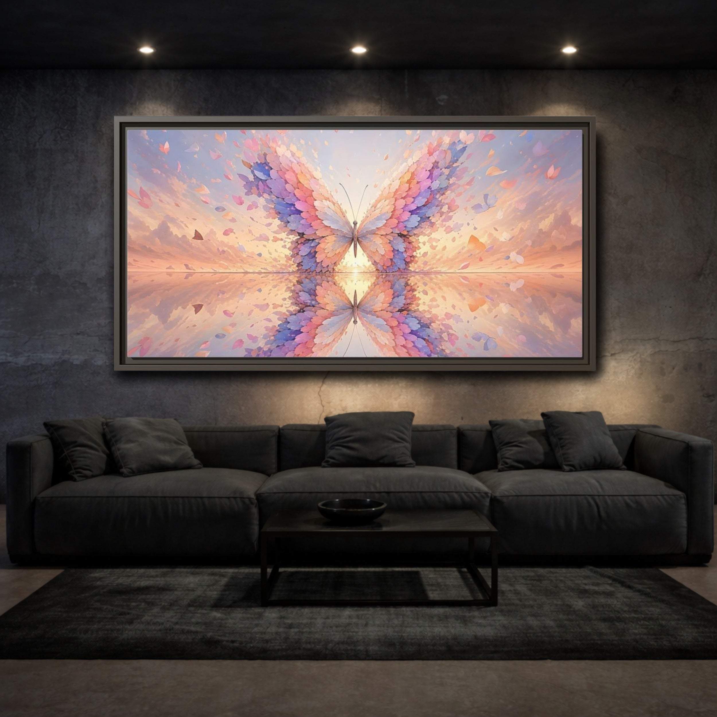 Mockup 3. Nature Butterfly Pastel Butterfly shown as stretched canvas wall art