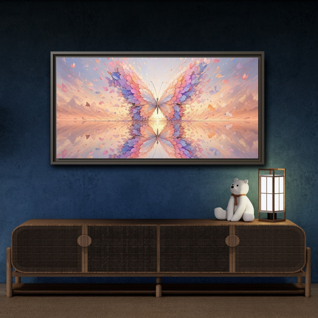Mockup 4. Nature Butterfly Pastel Butterfly shown as stretched canvas wall art