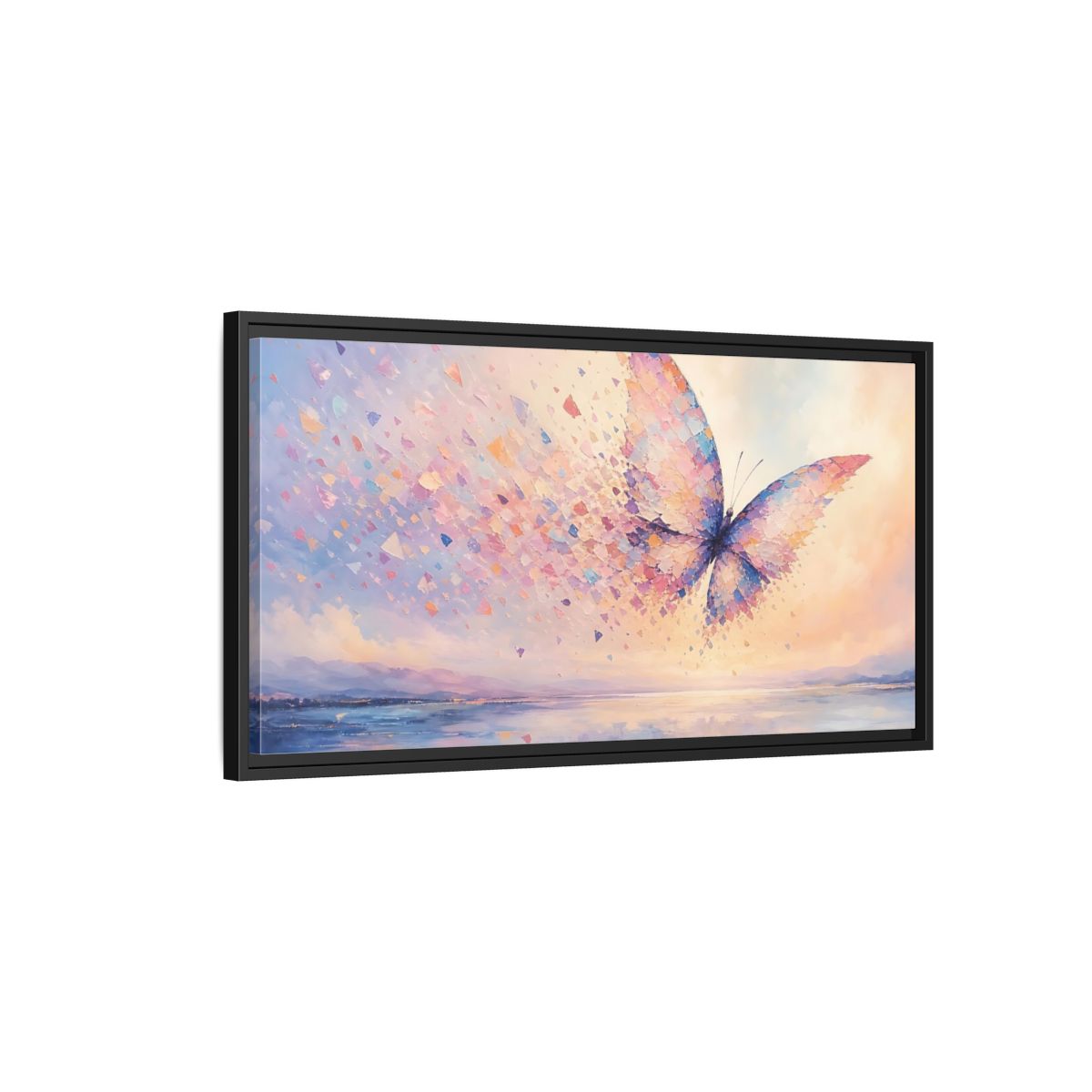 Side Mockup 2. Nature Butterfly Butterfly Pastel shown as stretched canvas wall art