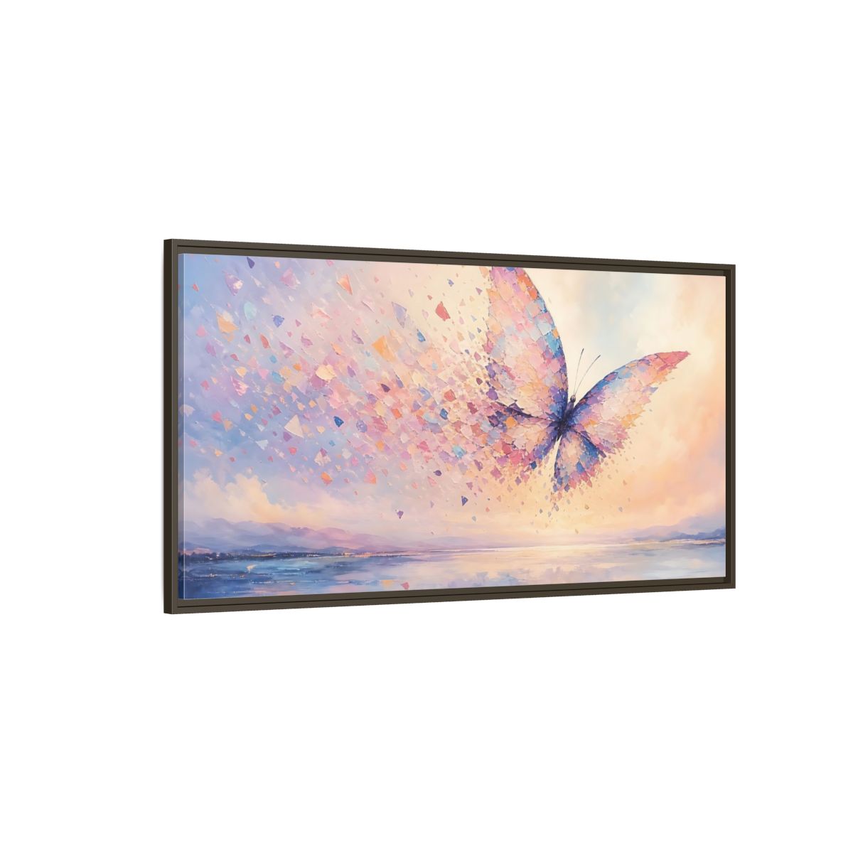 Side Mockup 4. Nature Butterfly Butterfly Pastel shown as stretched canvas wall art