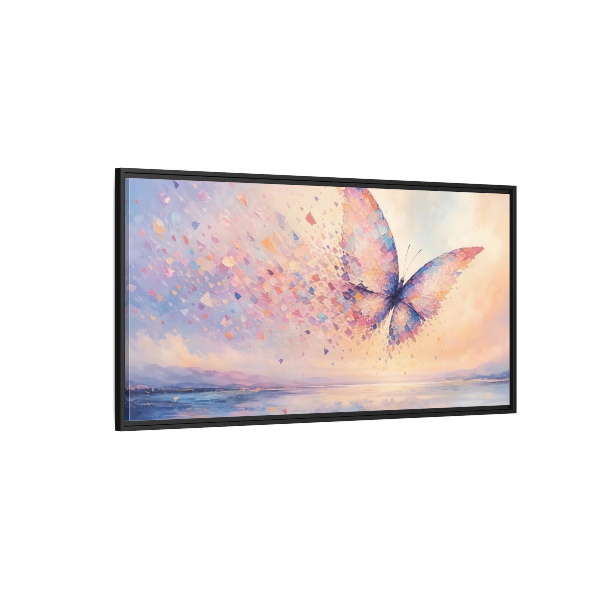 Side Mockup 5. Nature Butterfly Butterfly Pastel shown as stretched canvas wall art