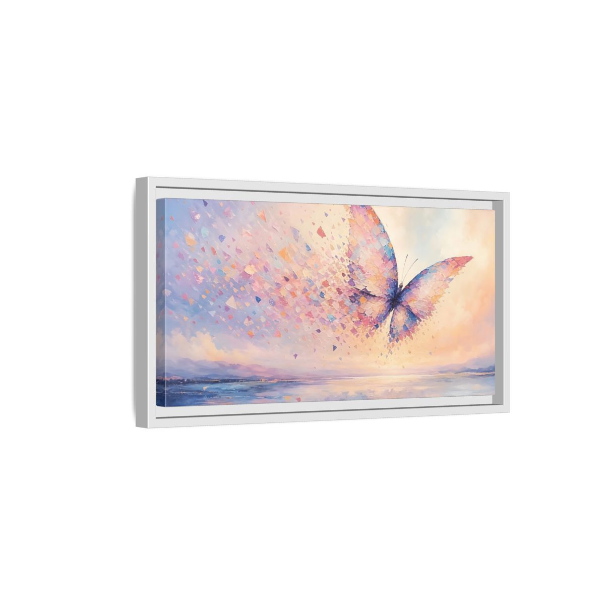 Side Mockup 6. Nature Butterfly Butterfly Pastel shown as stretched canvas wall art