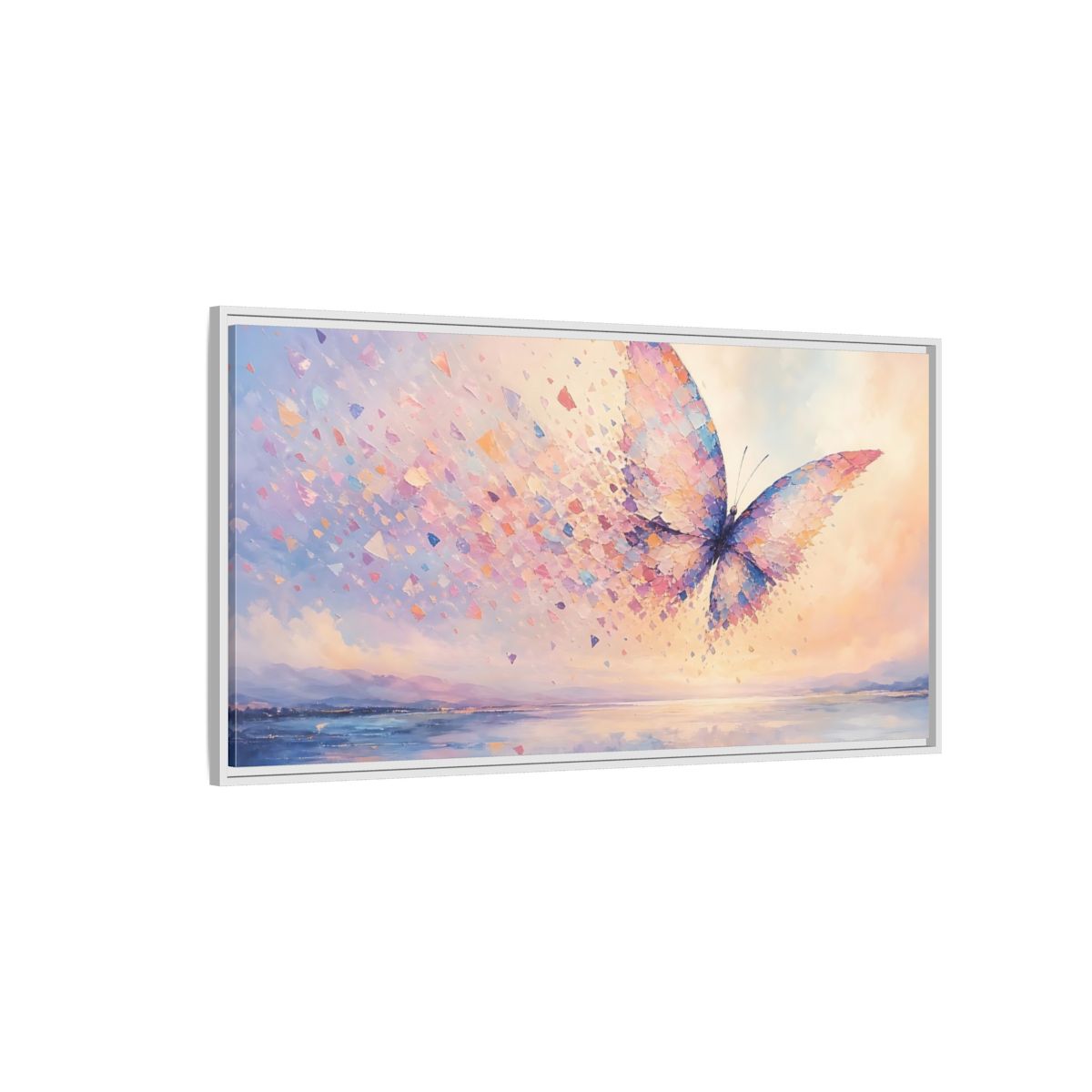 Side Mockup 3. Nature Butterfly Butterfly Pastel shown as stretched canvas wall art