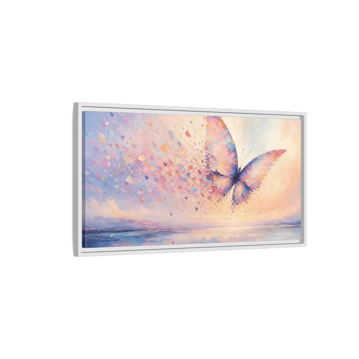 Side Mockup 1. Nature Butterfly Butterfly Pastel shown as stretched canvas wall art