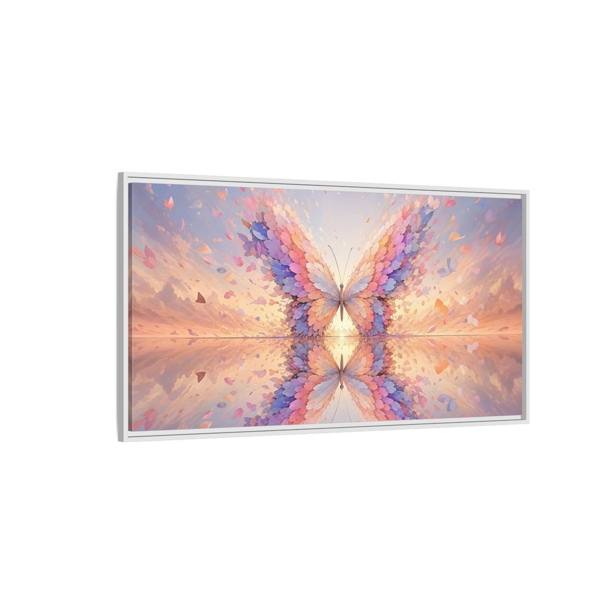 Side Mockup 3. Nature Butterfly Pastel Butterfly shown as stretched canvas wall art