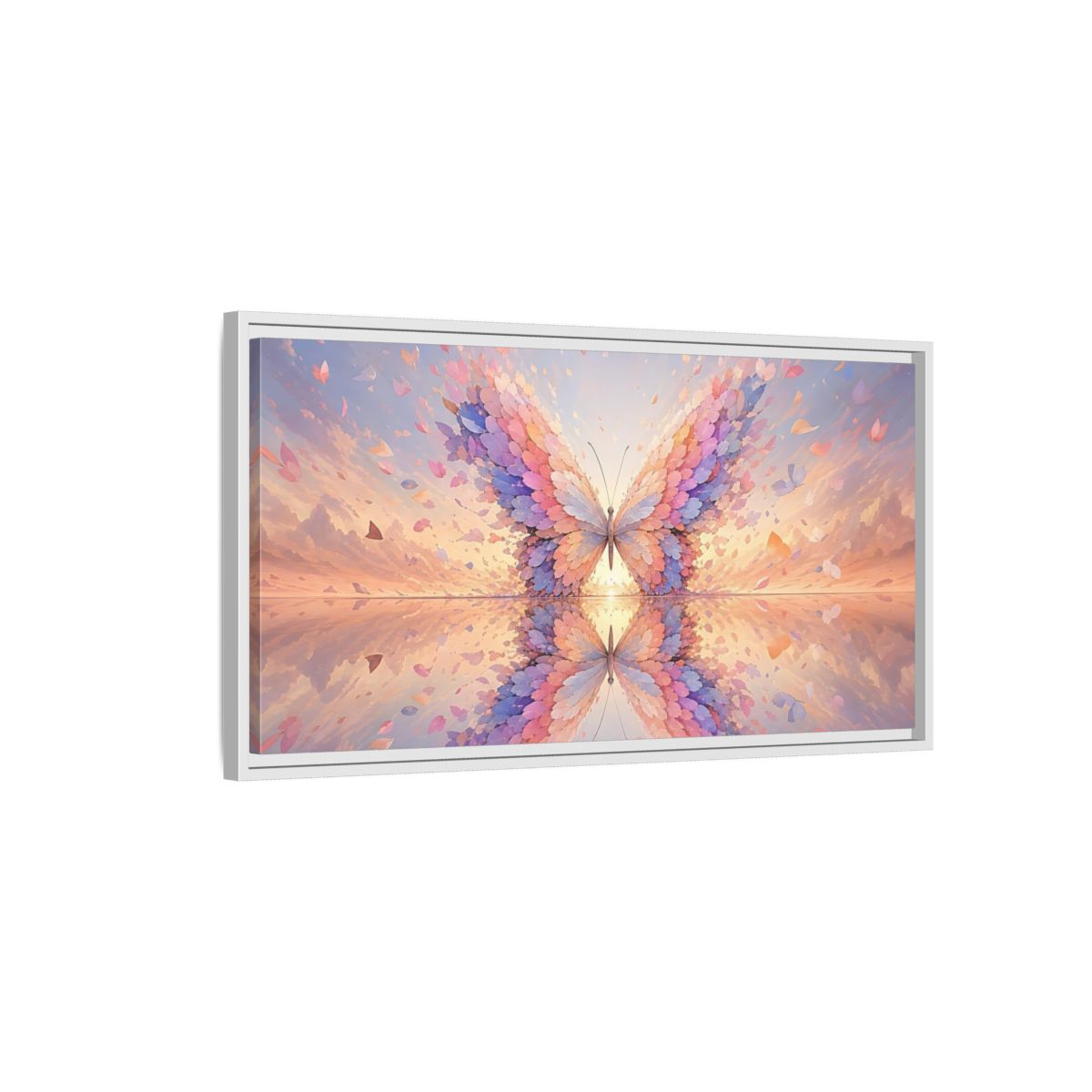 Side Mockup 1. Nature Butterfly Pastel Butterfly shown as stretched canvas wall art