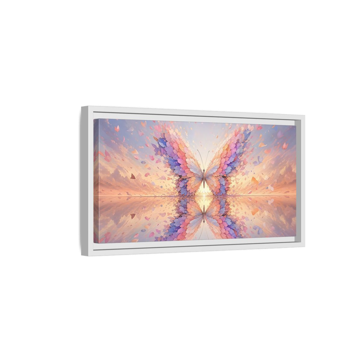 Side Mockup 6. Nature Butterfly Pastel Butterfly shown as stretched canvas wall art