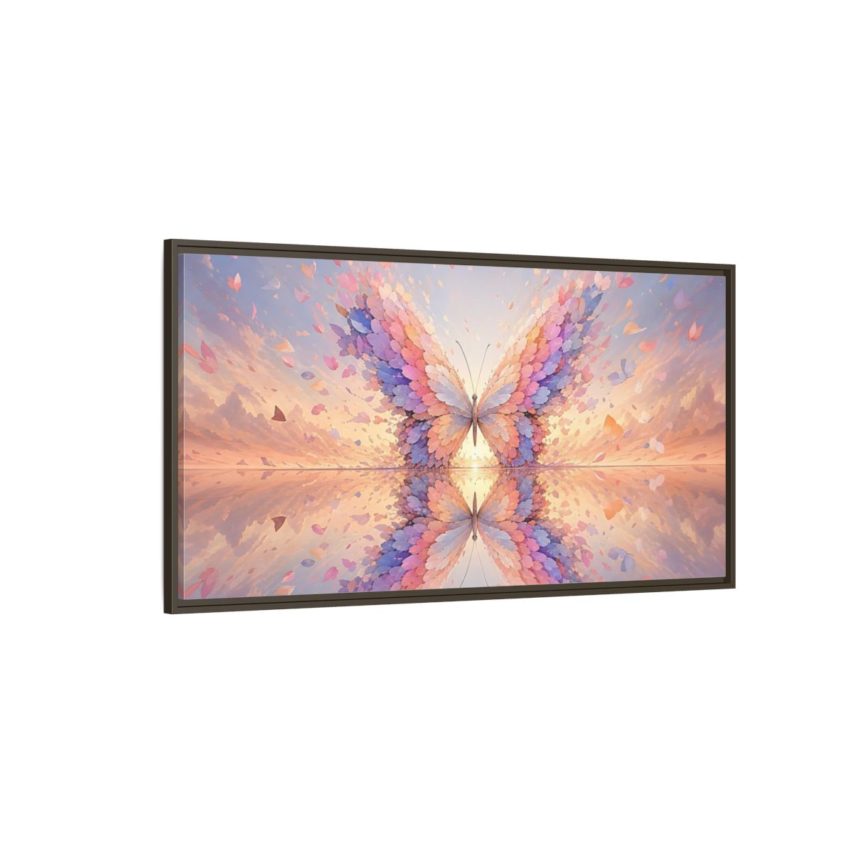 Side Mockup 4. Nature Butterfly Pastel Butterfly shown as stretched canvas wall art
