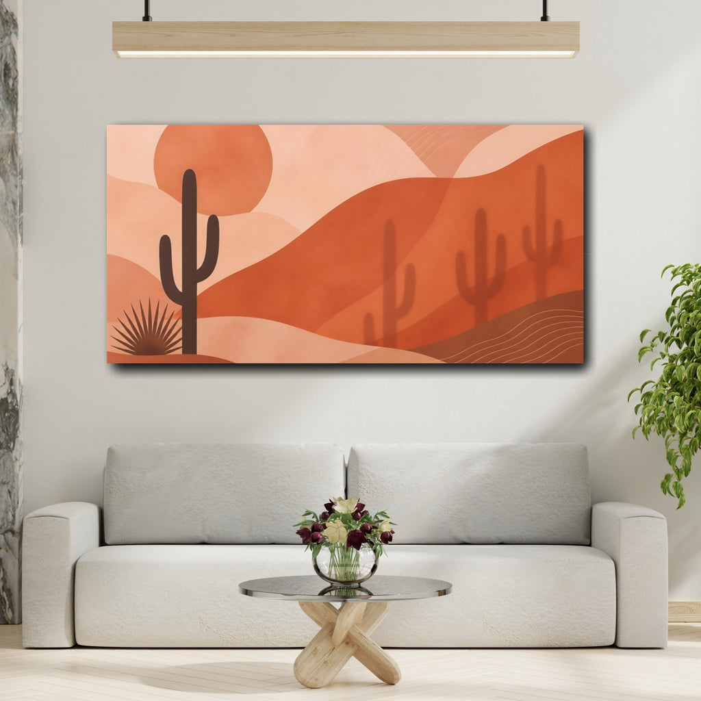Mockup 2. Nature Cactus Terracotta Cactus shown as stretched canvas wall art
