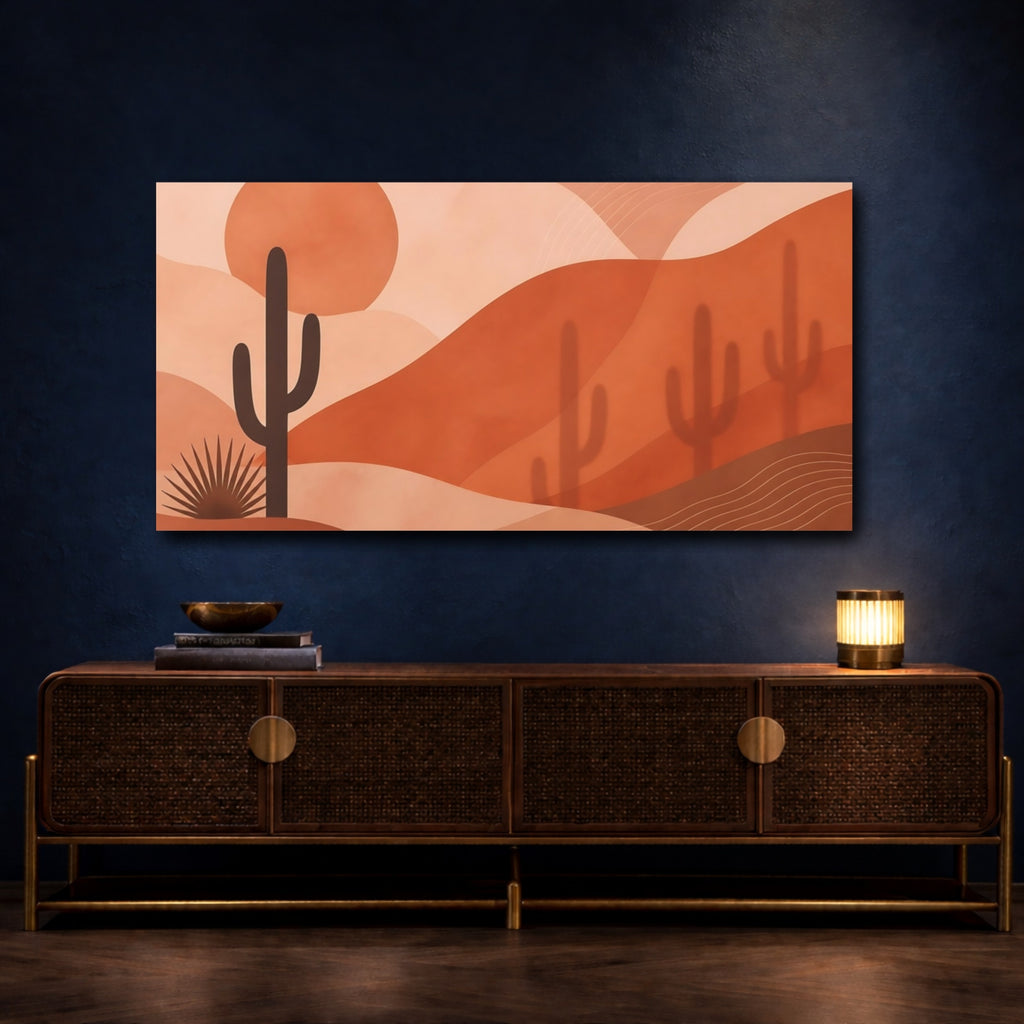 Mockup 4. Nature Cactus Terracotta Cactus shown as stretched canvas wall art