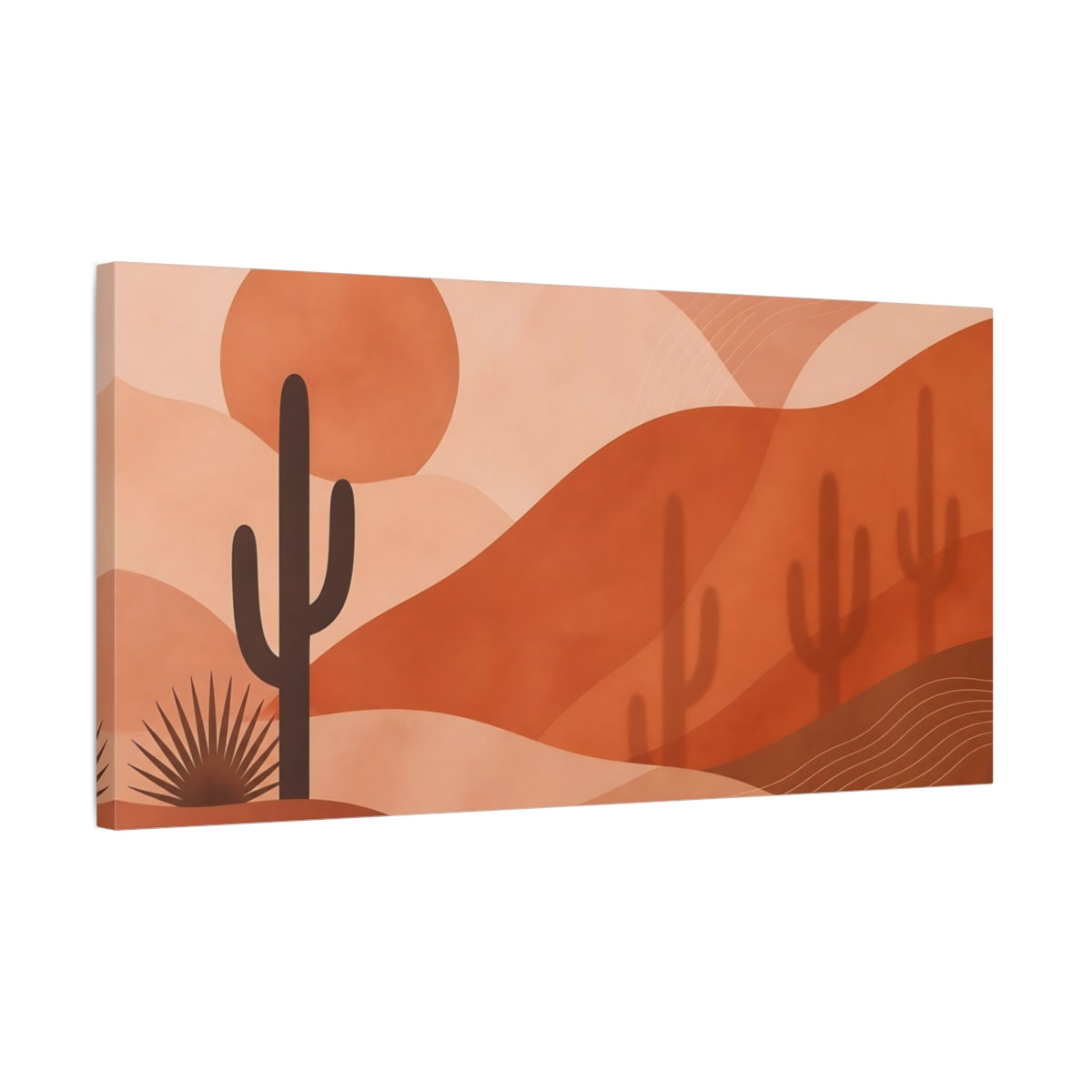 Side Mockup 1. Nature Cactus Terracotta Cactus shown as stretched canvas wall art