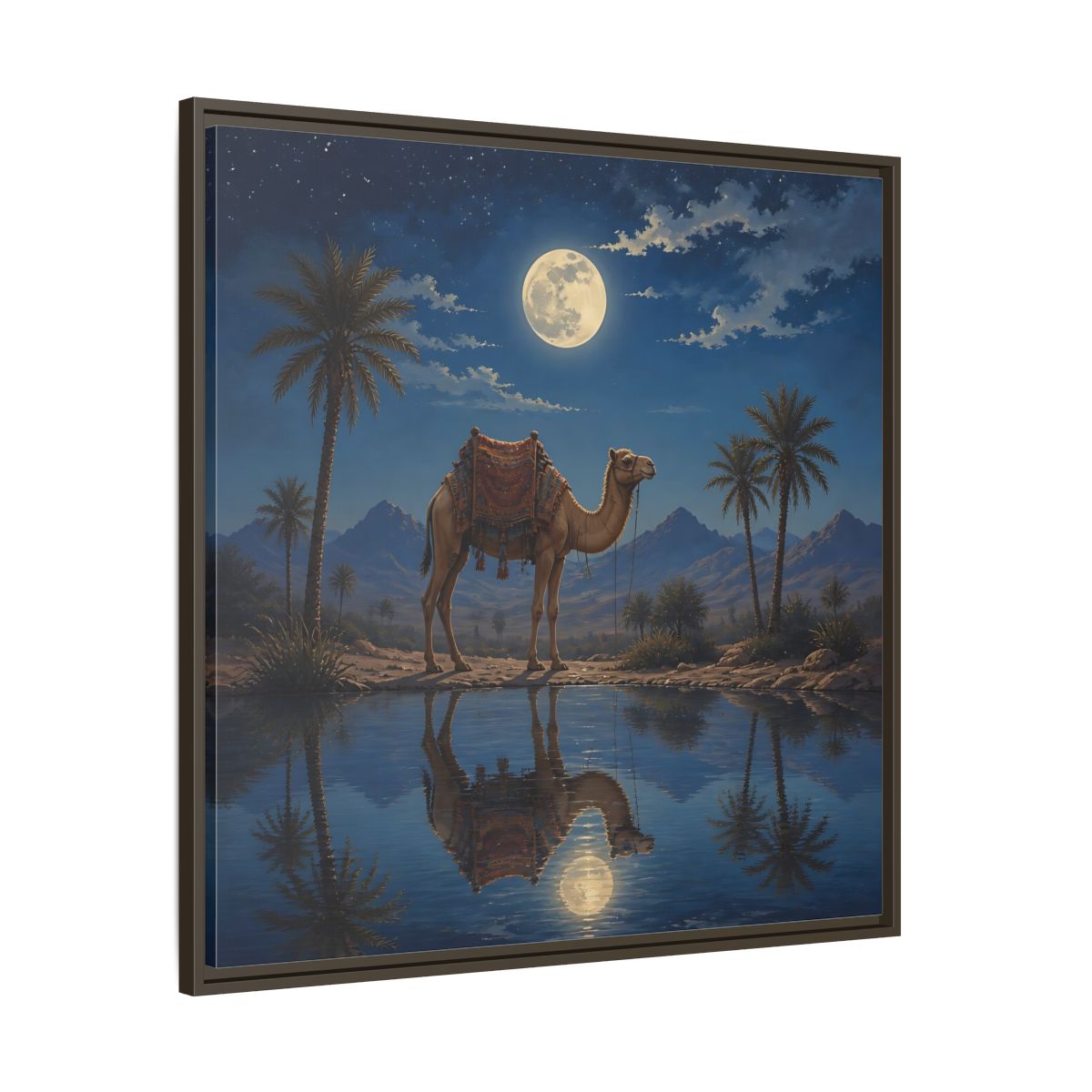 Main Mockup. Nature Camel Desert Night Camel shown as stretched canvas wall art