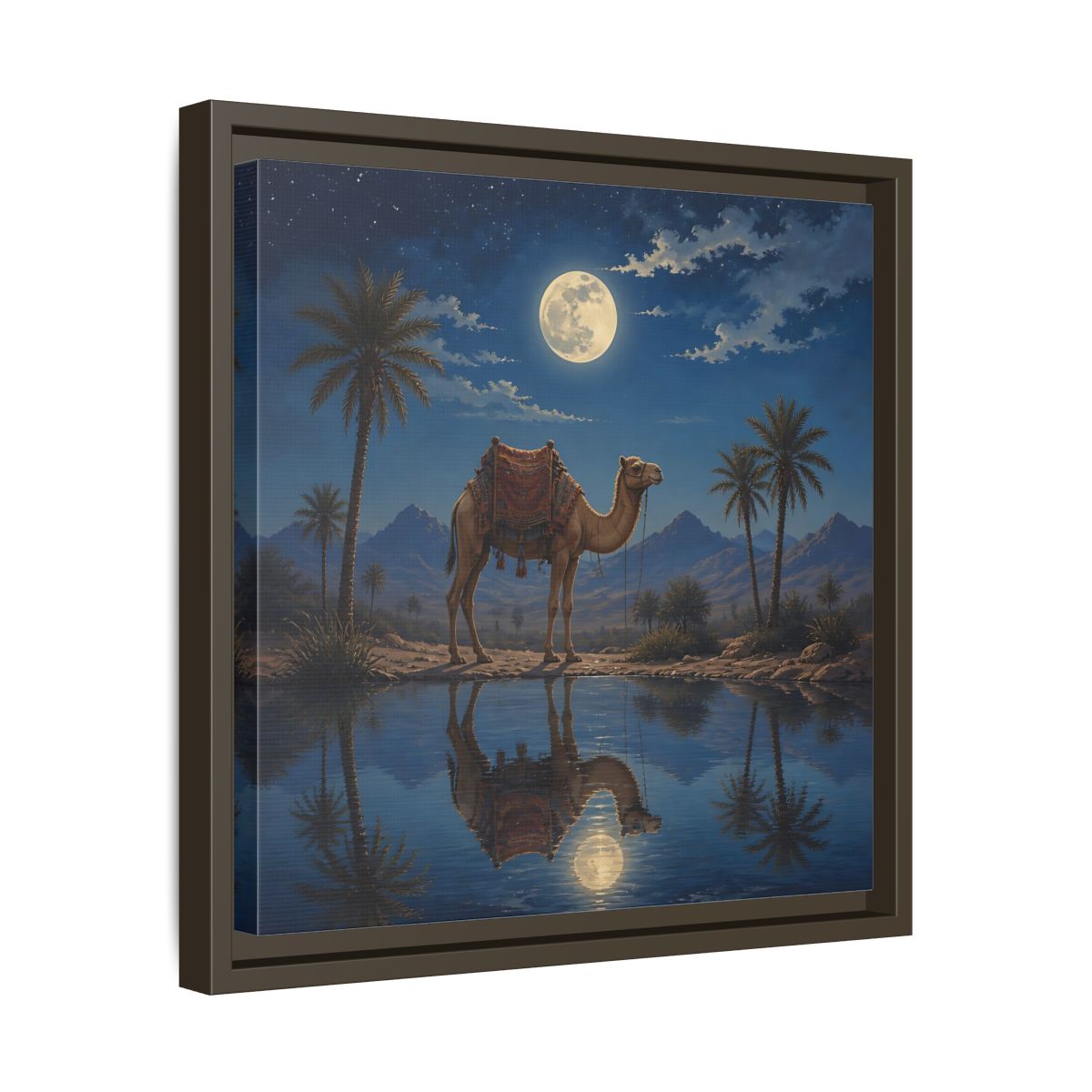 Side Mockup 29. Nature Camel Desert Night Camel shown as stretched canvas wall art
