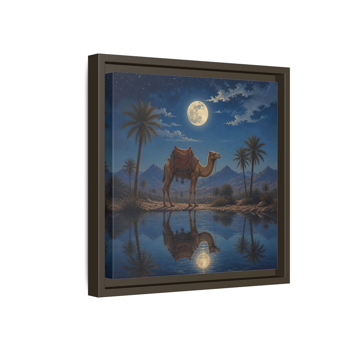 Side Mockup 17. Nature Camel Desert Night Camel shown as stretched canvas wall art