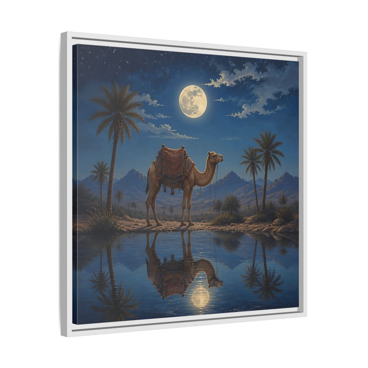 Side Mockup 26. Nature Camel Desert Night Camel shown as stretched canvas wall art