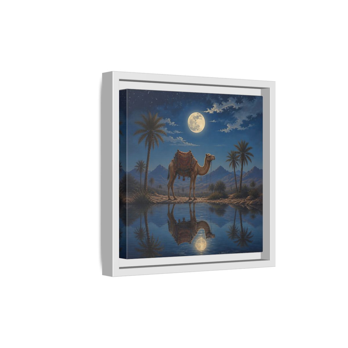 Side Mockup 19. Nature Camel Desert Night Camel shown as stretched canvas wall art