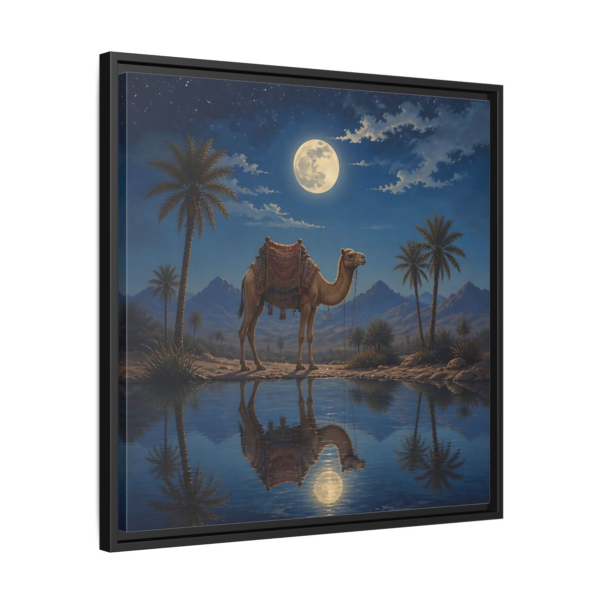 Side Mockup 31. Nature Camel Desert Night Camel shown as stretched canvas wall art