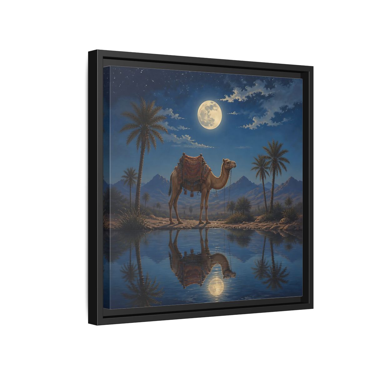 Side Mockup 15. Nature Camel Desert Night Camel shown as stretched canvas wall art