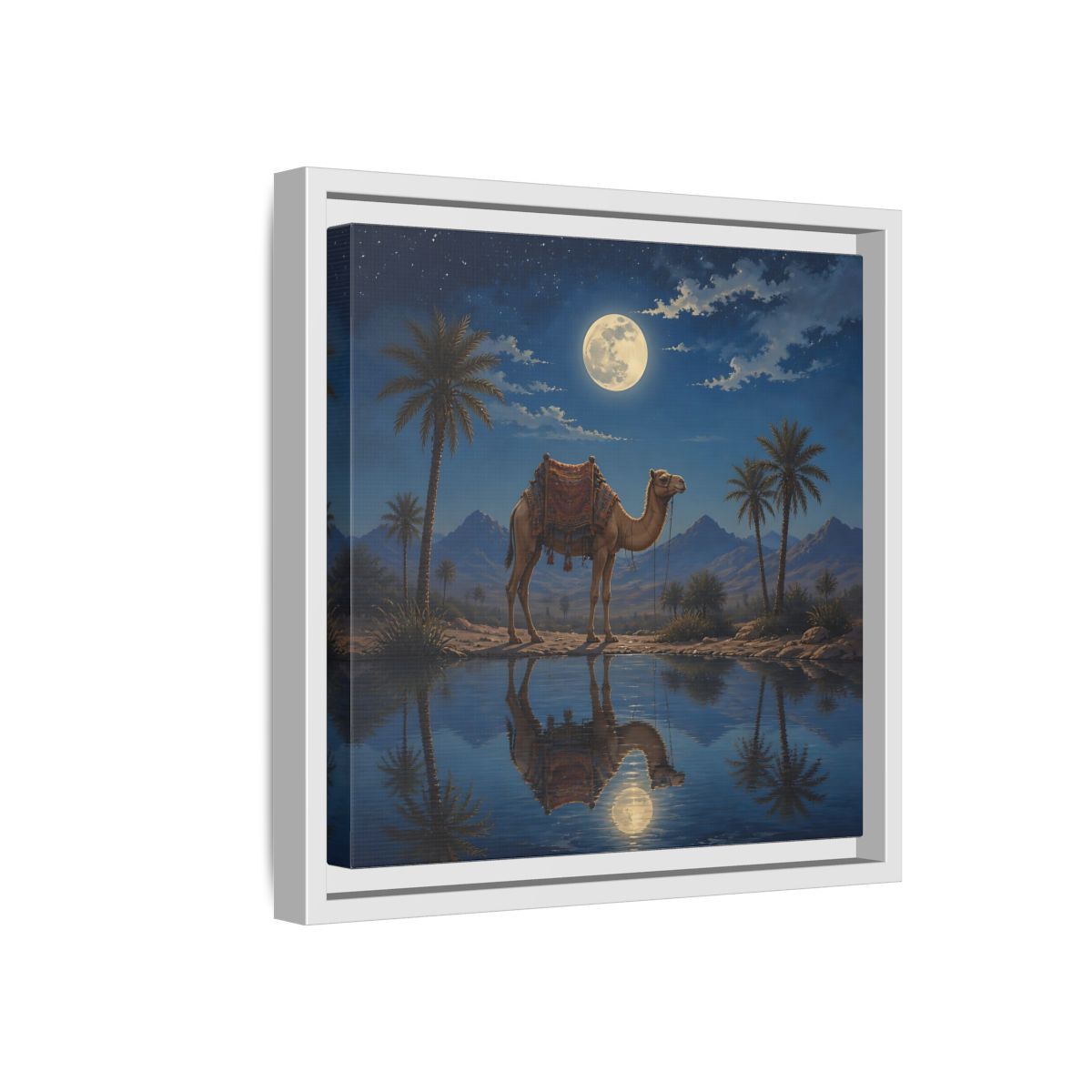 Side Mockup 16. Nature Camel Desert Night Camel shown as stretched canvas wall art