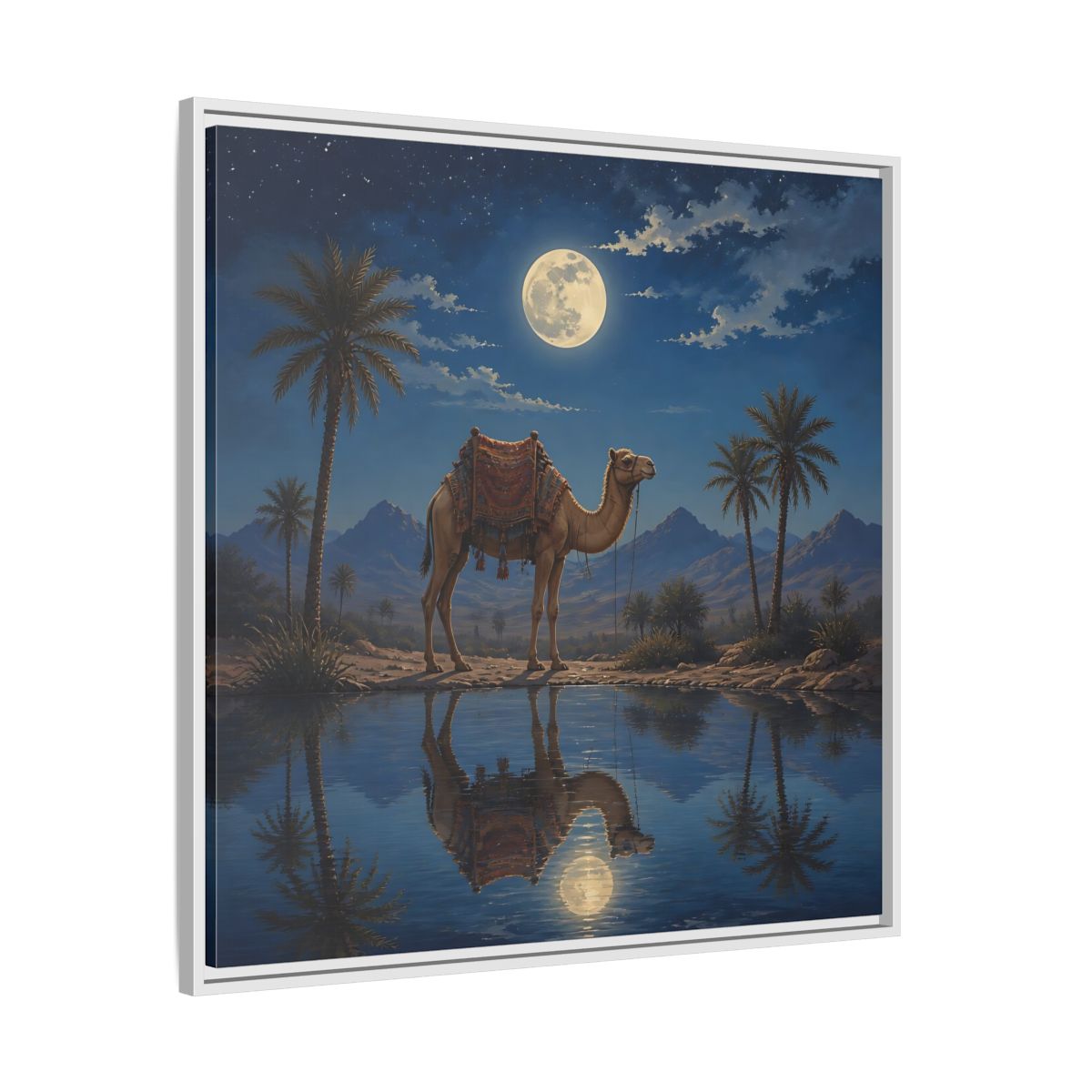 Side Mockup 25. Nature Camel Desert Night Camel shown as stretched canvas wall art