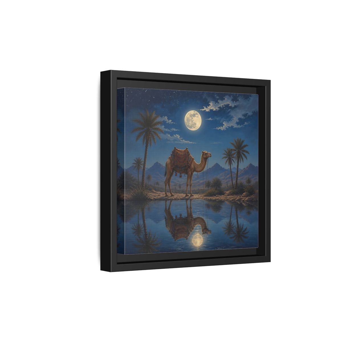 Side Mockup 21. Nature Camel Desert Night Camel shown as stretched canvas wall art