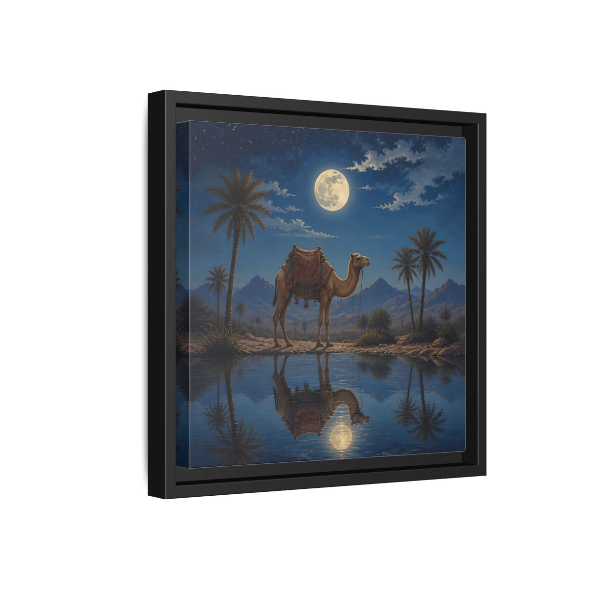 Side Mockup 18. Nature Camel Desert Night Camel shown as stretched canvas wall art