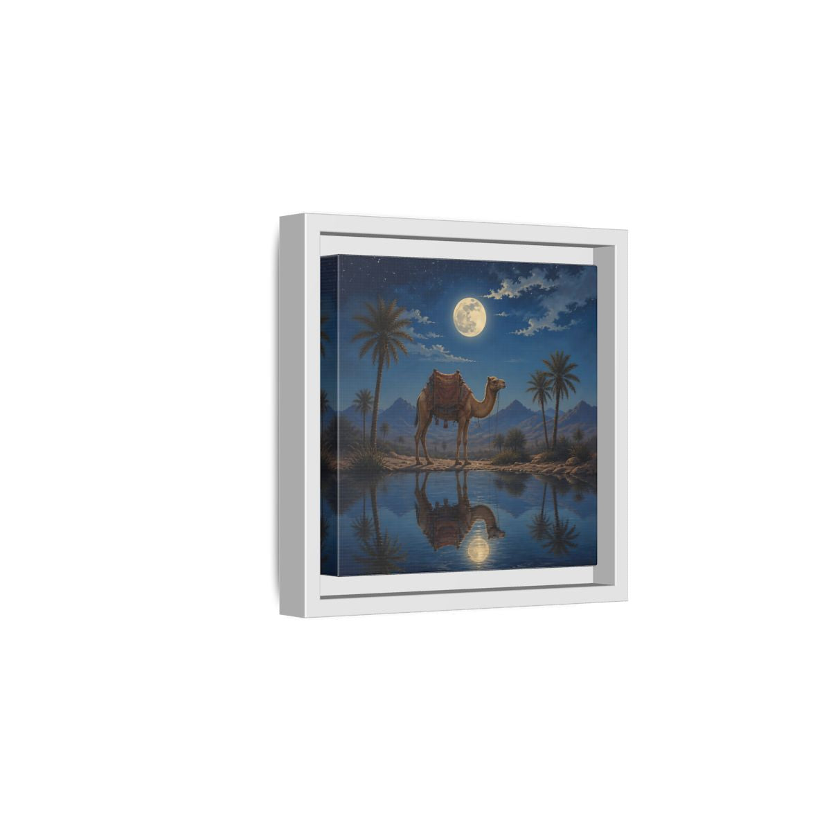 Side Mockup 1. Nature Camel Desert Night Camel shown as stretched canvas wall art