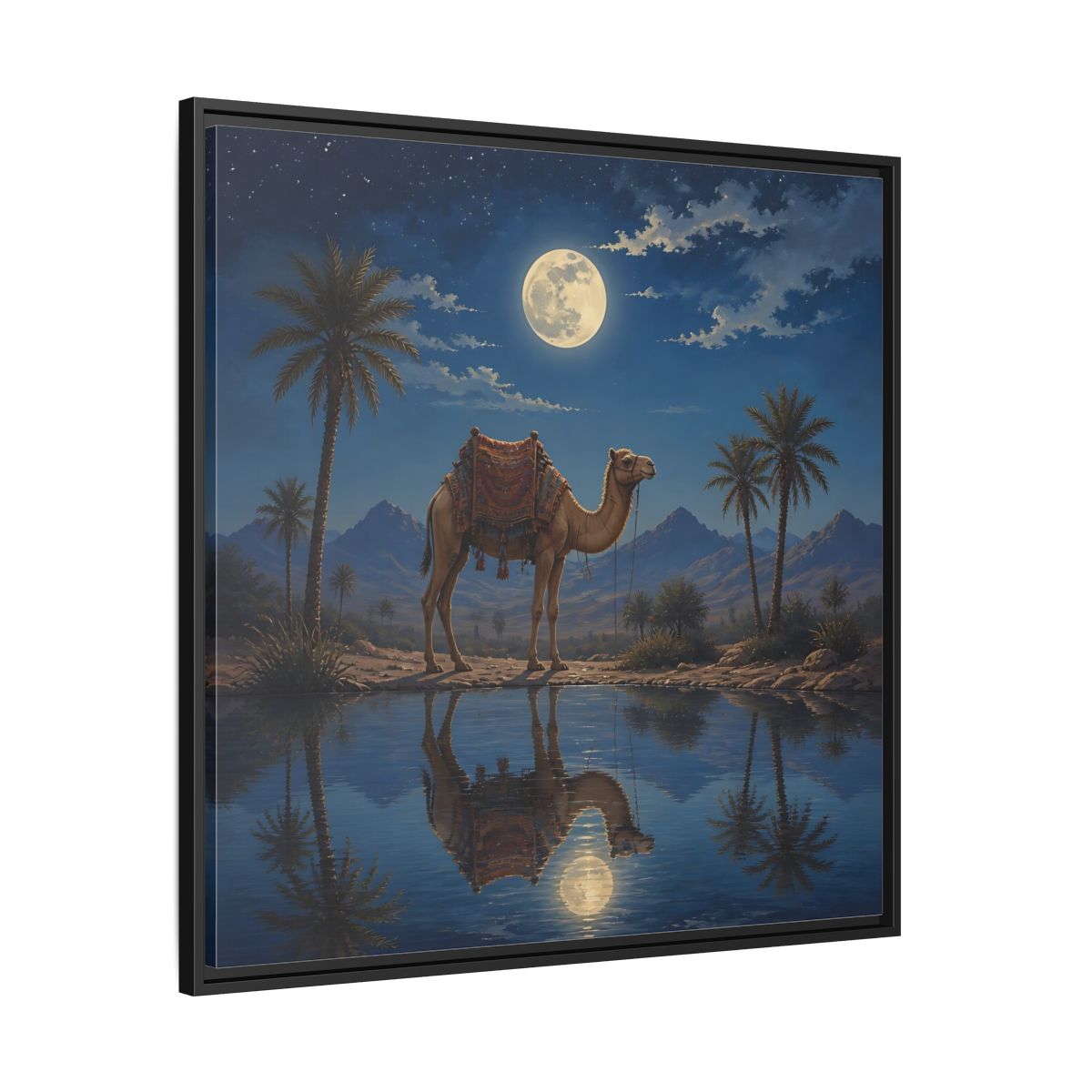 Side Mockup 30. Nature Camel Desert Night Camel shown as stretched canvas wall art