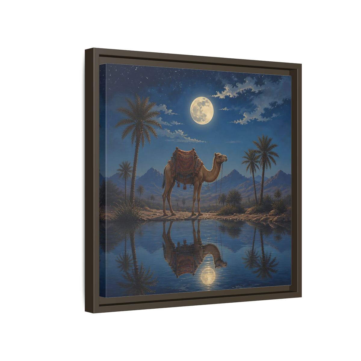 Side Mockup 14. Nature Camel Desert Night Camel shown as stretched canvas wall art