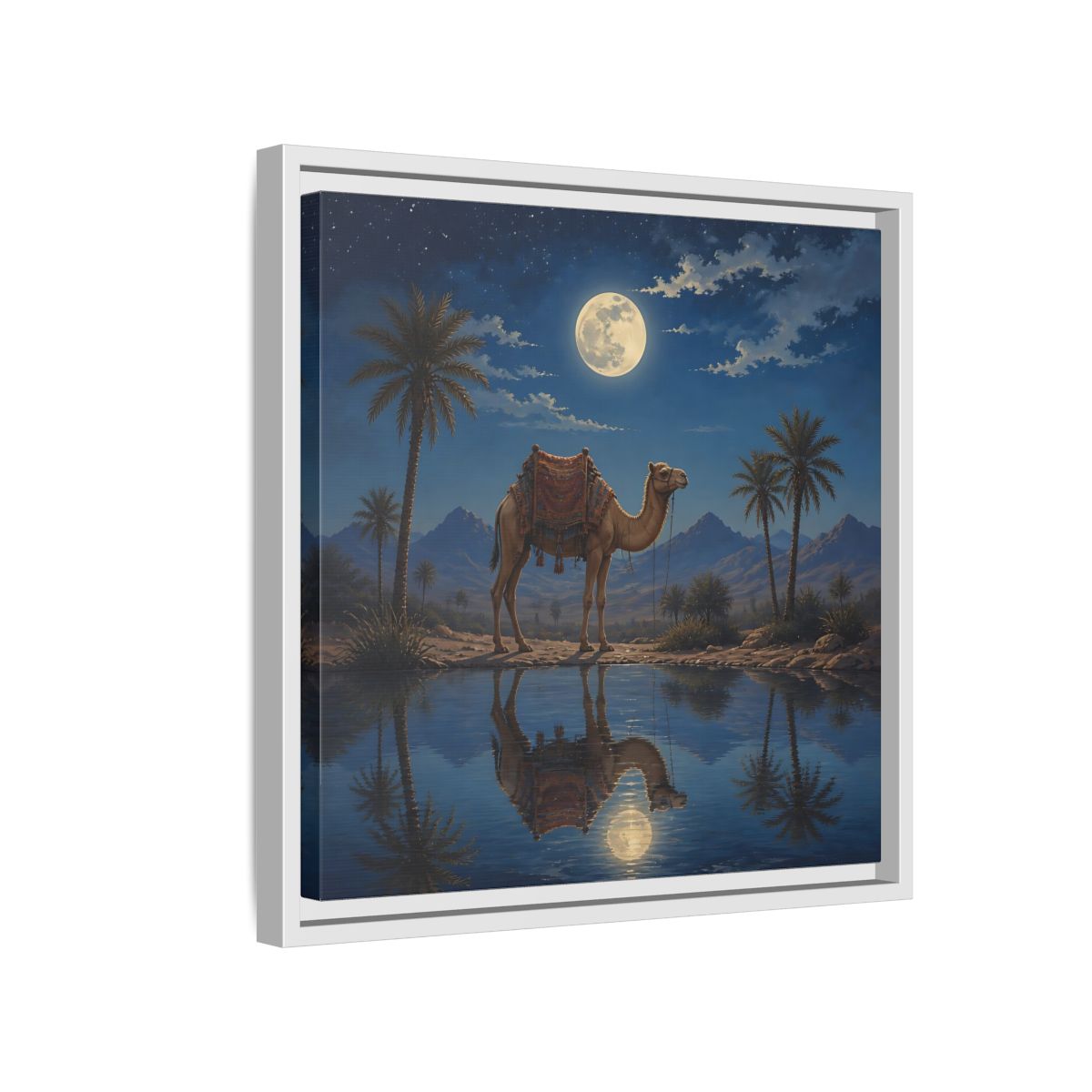 Side Mockup 13. Nature Camel Desert Night Camel shown as stretched canvas wall art
