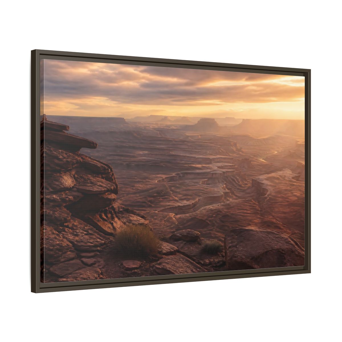 Main Mockup. Nature Canyon Brown Orange Sunset shown as stretched canvas wall art