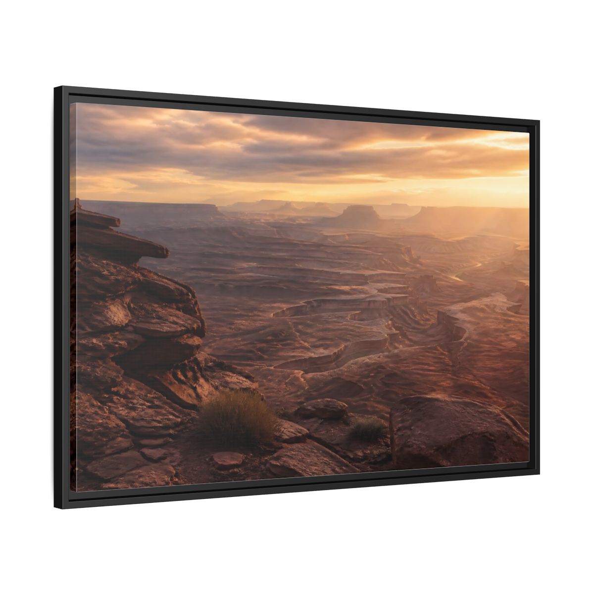 Side Mockup 13. Nature Canyon Brown Orange Sunset shown as stretched canvas wall art