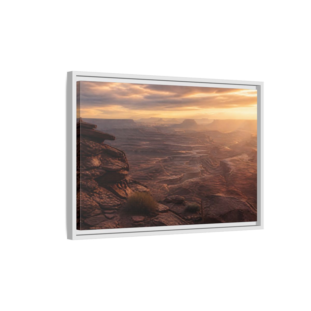 Side Mockup 1. Nature Canyon Brown Orange Sunset shown as stretched canvas wall art