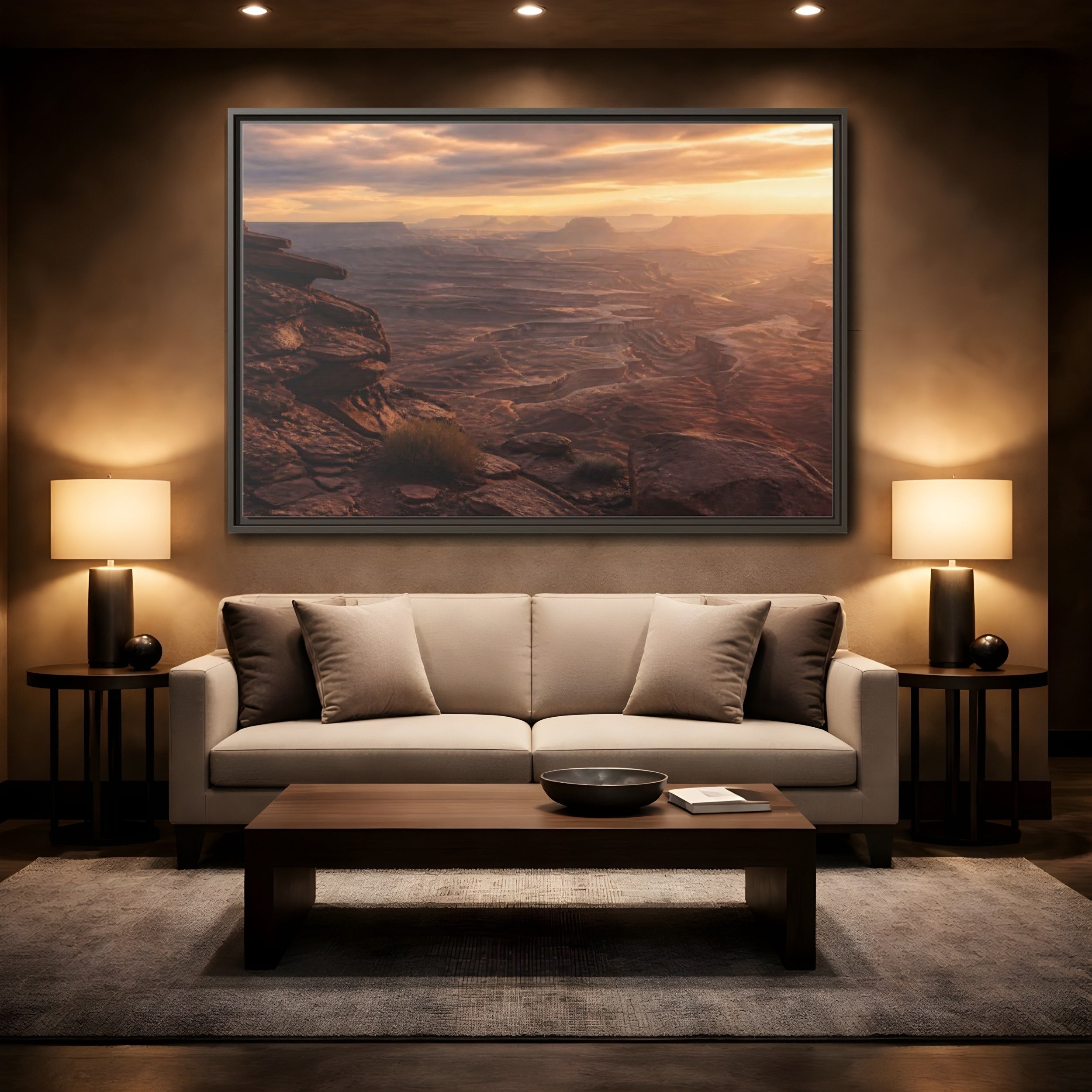 Mockup 2. Nature Canyon Brown Orange Sunset shown as stretched canvas wall art