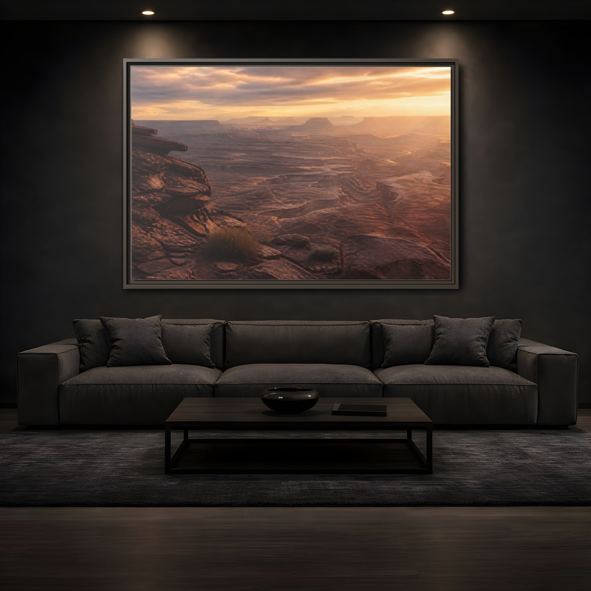 Mockup 3. Nature Canyon Brown Orange Sunset shown as stretched canvas wall art
