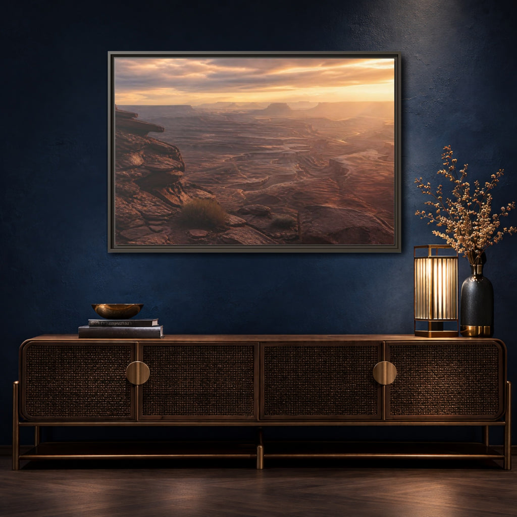 Mockup 4. Nature Canyon Brown Orange Sunset shown as stretched canvas wall art