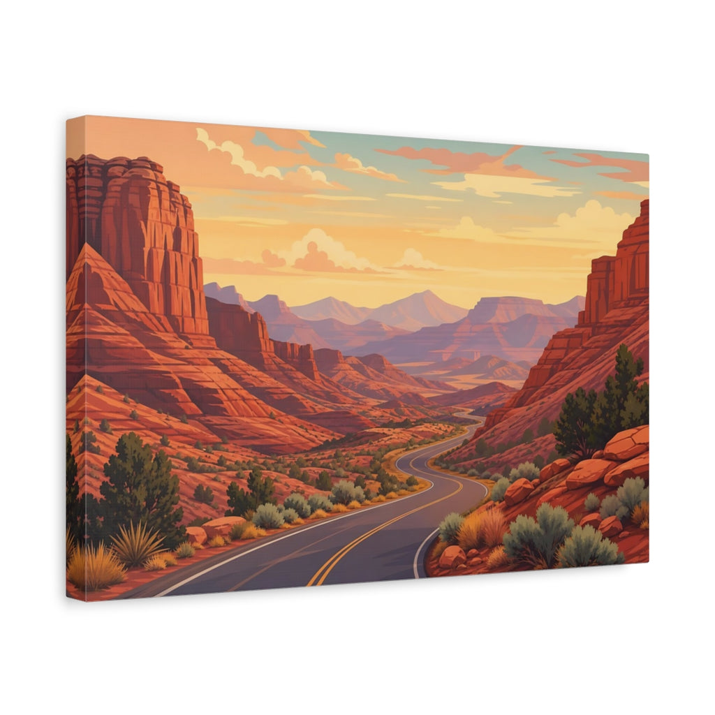 Side Mockup 4. Nature Canyon Road Warm Desert Landscape shown as stretched canvas wall art