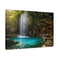 Side Mockup 4. Nature Cave Waterfall Tropical Cave Waterfall shown as stretched canvas wall art