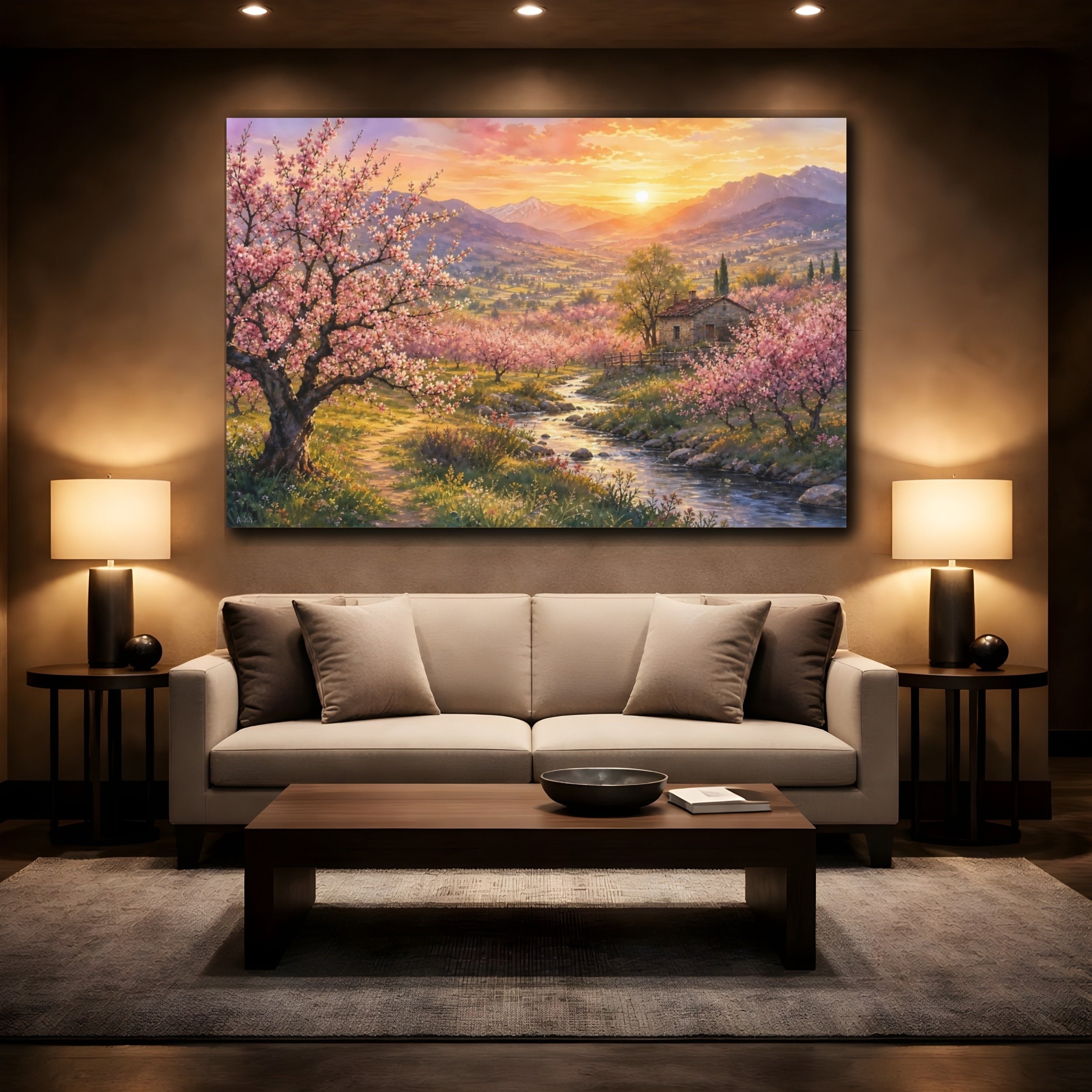 Mockup 2. Nature Cherry Blossoms Pink Blossoms Landscape shown as stretched canvas wall art